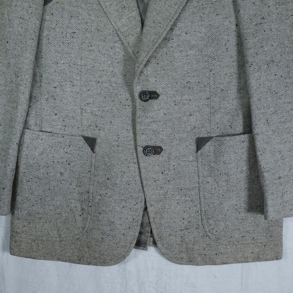 Vintage Tweed Blazer 40R-42R Gray Herringbone Elbow Patch Union Made Academia - Picture 4 of 16